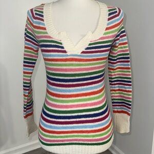 Aeropostale Rainbow Striped Knit Sweater XS‎ Long Sleeve Notched V Neck Y2K
